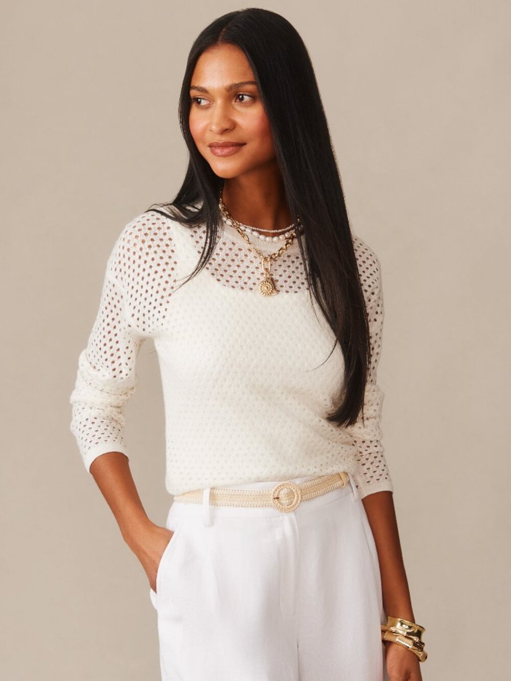 J McLaughlin Philomena Cashmere Linen Sweater - Ivory NEW
